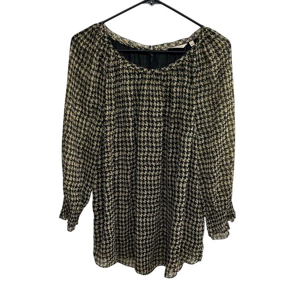 Classic Houndstooth Blouse Soft Surroundings‎ Gold Shimmer Size L - Picture 1 of 7